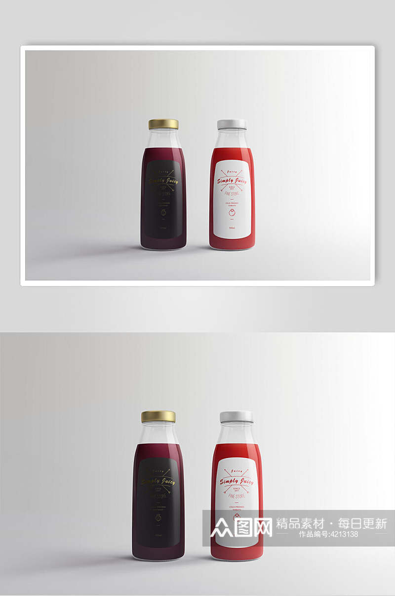 瓶子黑红灰色创意果汁瓶展示样机素材