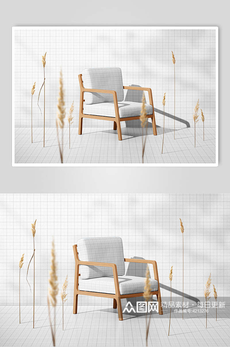 椅子干草线条灰白色背景墙椅子样机素材