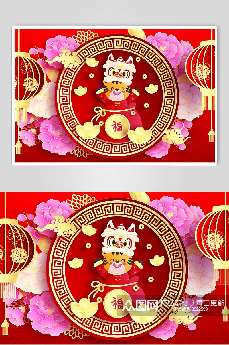 红色牡丹新年喜庆剪纸矢量素材素材