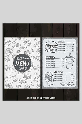 黑白色西餐厅美食矢量海报菜单