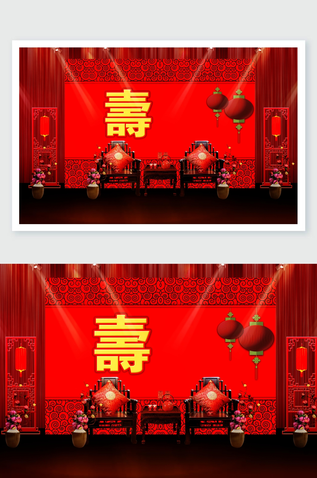 红色木椅寿宴舞美设计素材