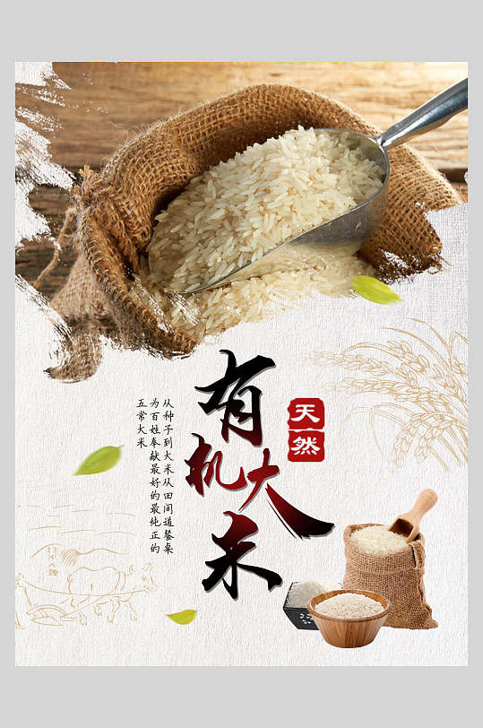 清新天然大米稻米饭店促销宣传海报
