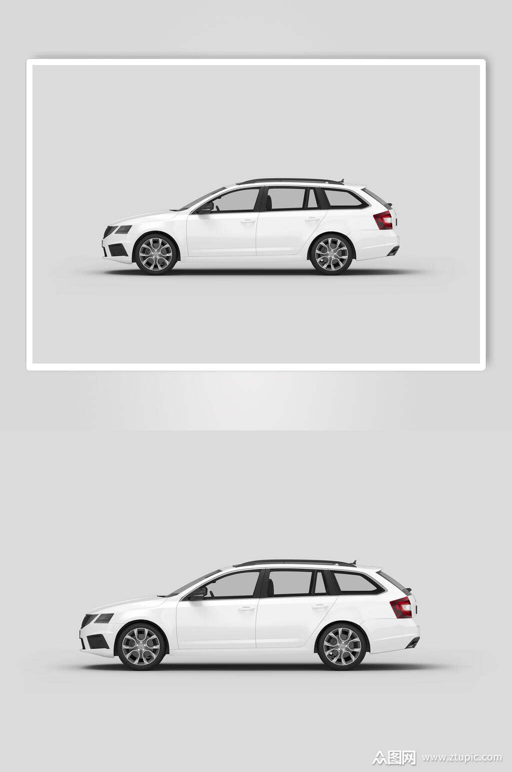 灰白简约立体留白清新汽车样机素材