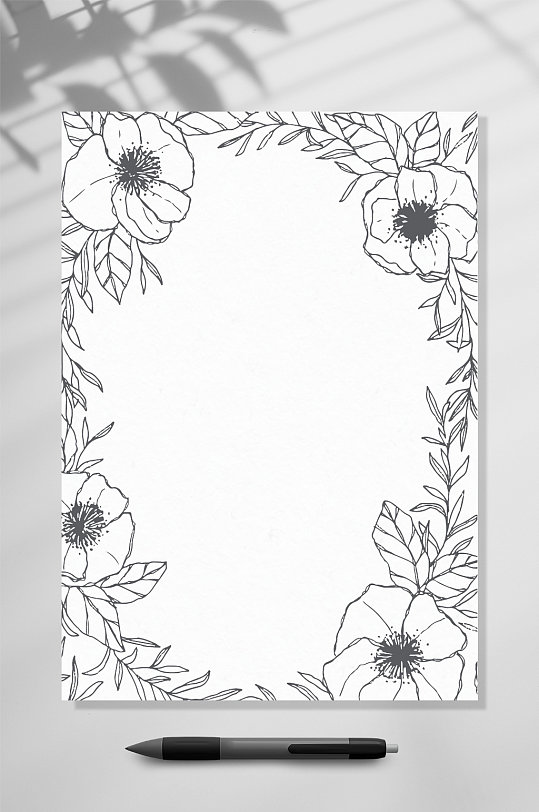 黑白牵牛花便签信纸word