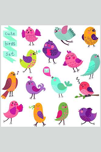 小鸟唱歌卡通手绘水彩插画矢量素材