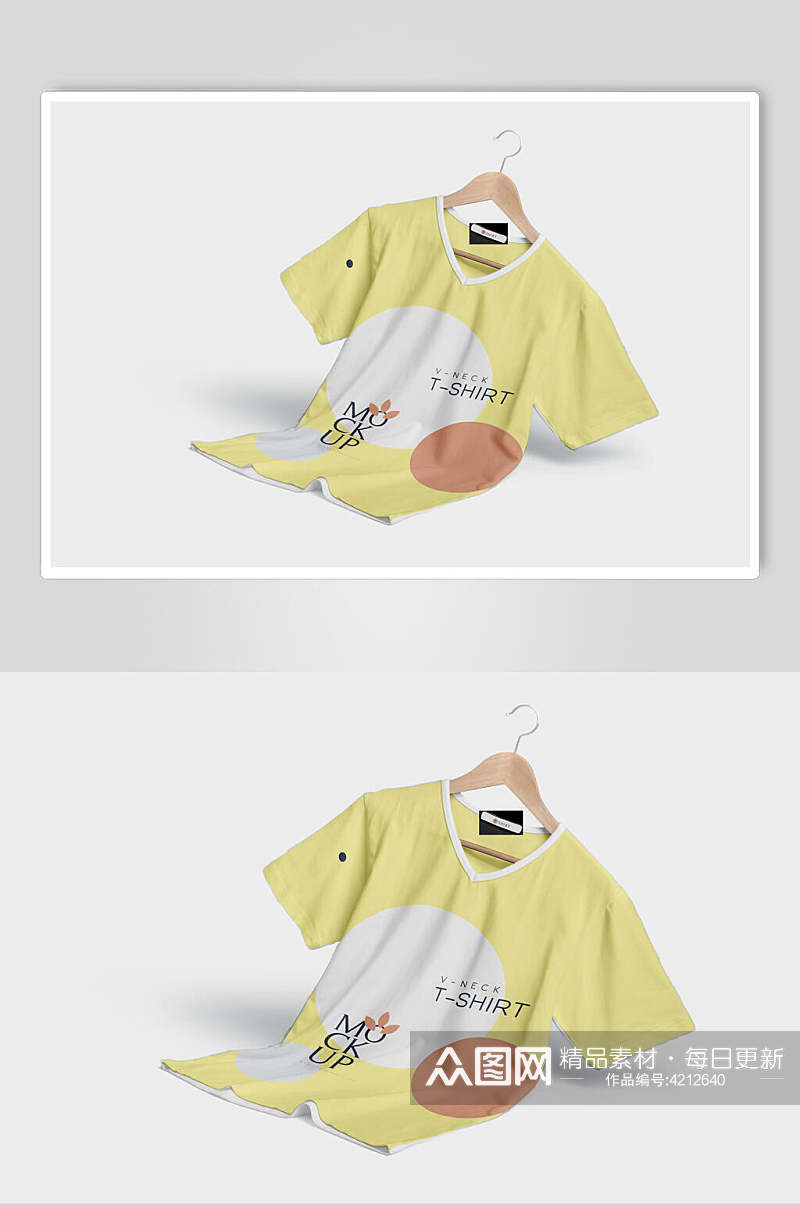 圆形黄白简洁T恤服装智能贴图样机素材