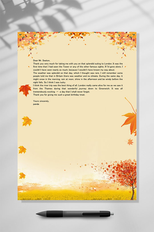 1枫叶信纸便签背景素材WORD-众图网