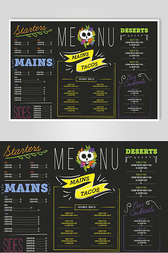 黑色西餐厅美食矢量海报菜单