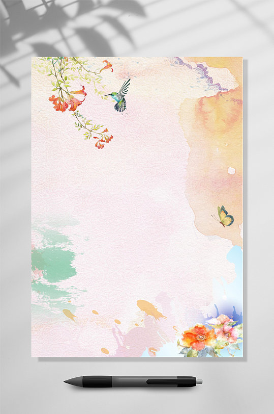 花鸟感谢信信纸背景WORD-众图网