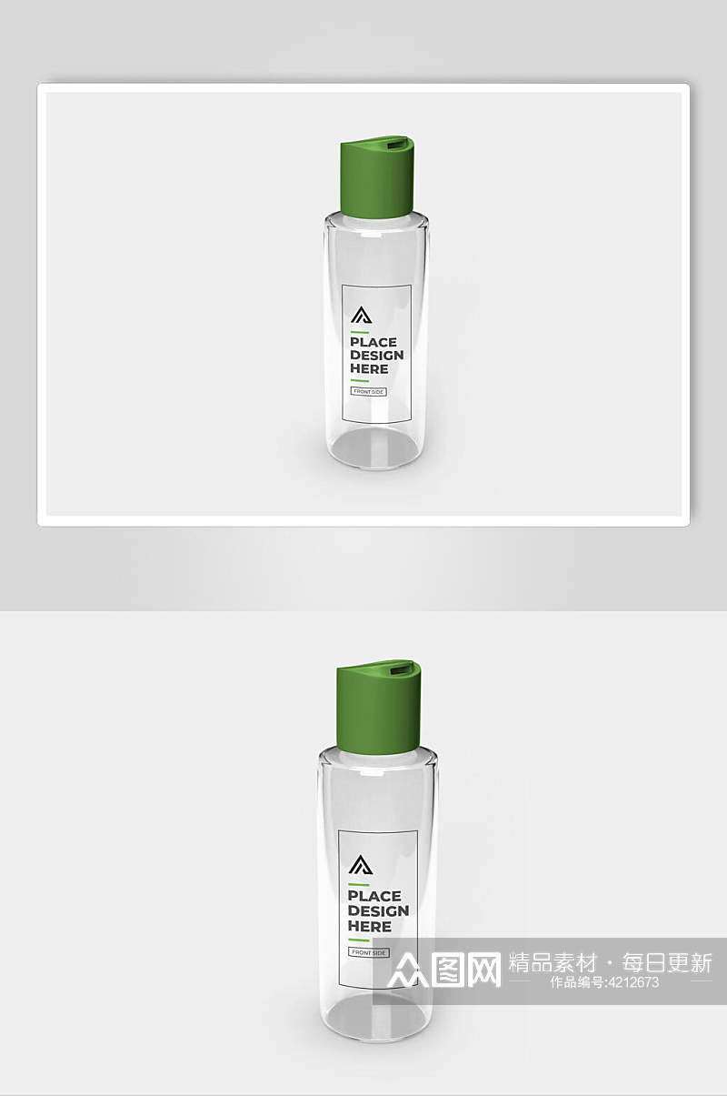 瓶子绿灰创意高端按压分装瓶样机素材