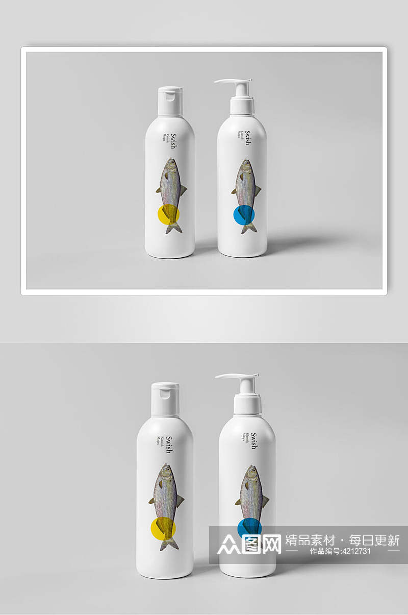 瓶子小鱼海鲜餐饮品牌VI设计样机素材