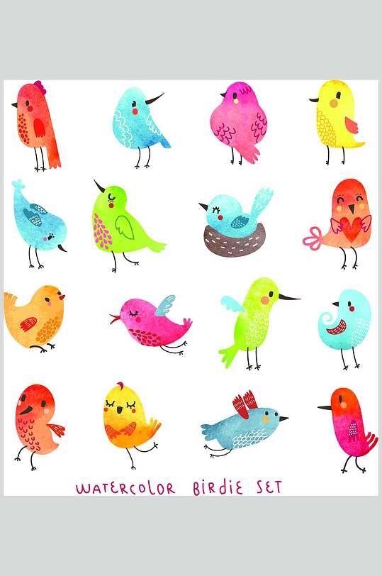 创意卡通手绘水彩插画矢量素材