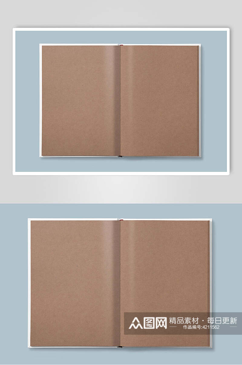 褐色打开书籍画册海报卡片展示样机素材