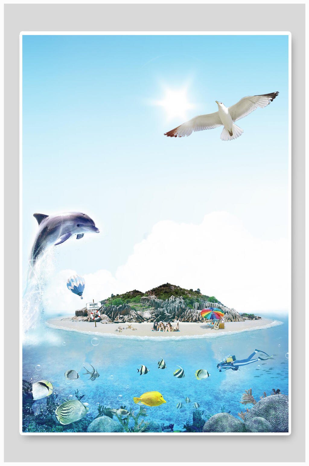 阳光海滩沙滩大海背景素材