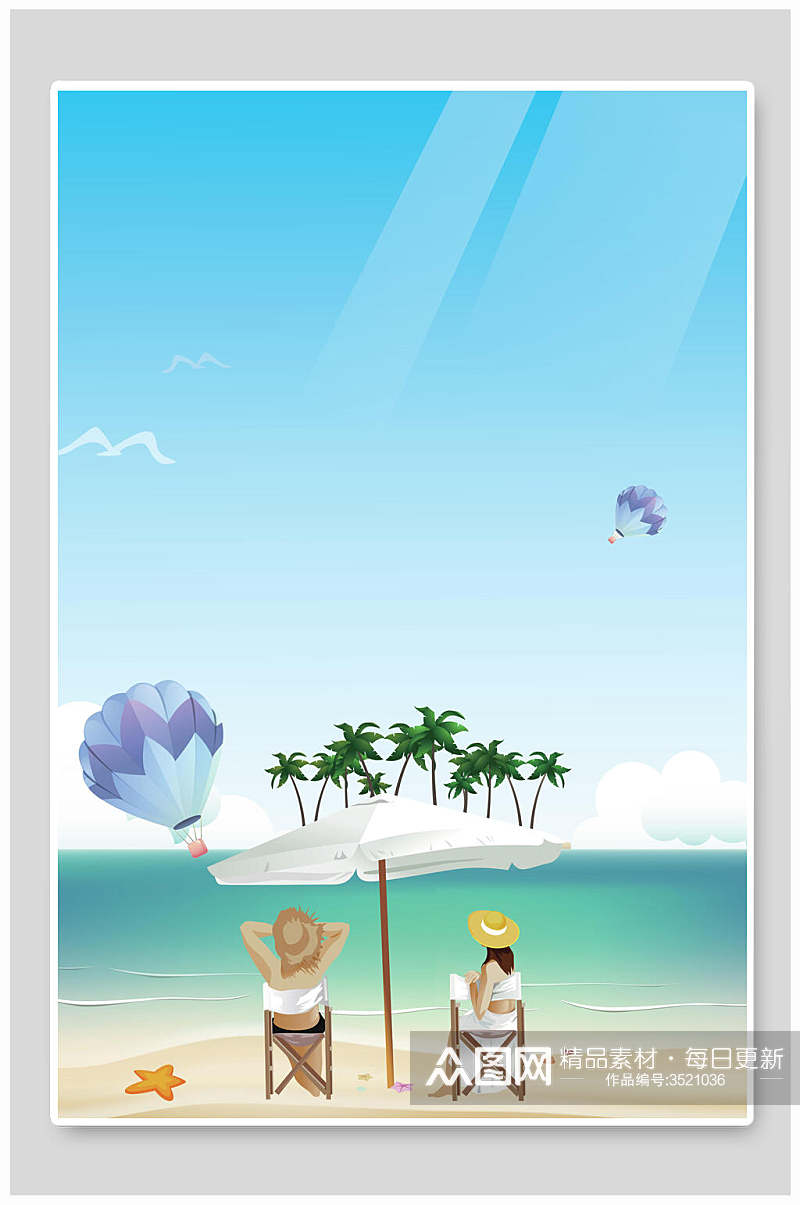 卡通阳光海滩沙滩大海背景素材