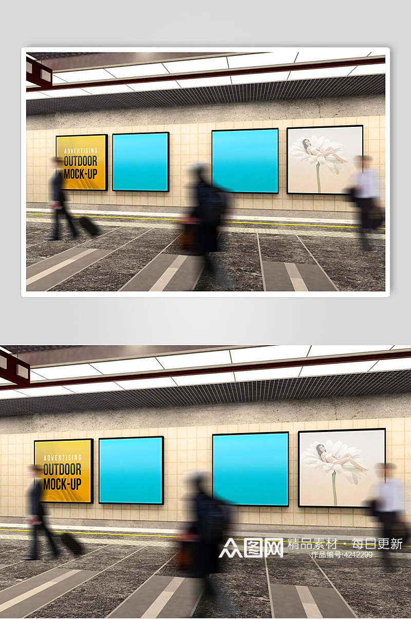 蓝黄朦胧时尚地铁广告牌场景样机素材