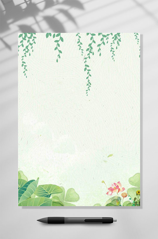 荷花柳条感谢信信纸背景WORD-众图网