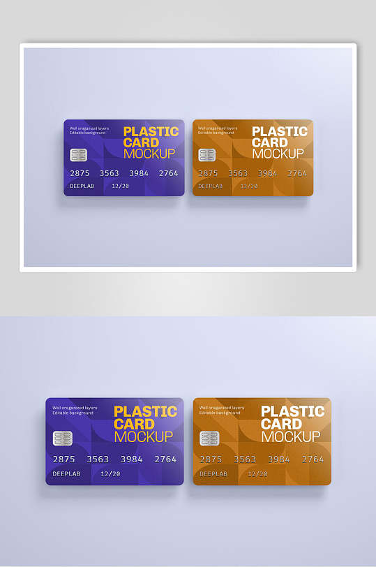 黄蓝色银行卡礼卡卡片设计展示样机效果图