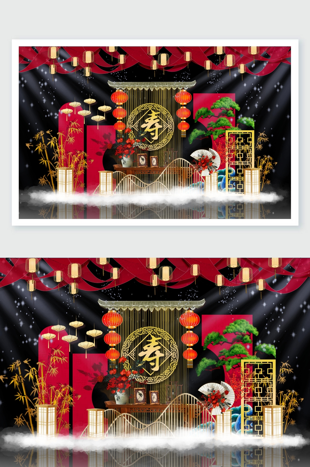 国风元素寿宴舞美设计素材