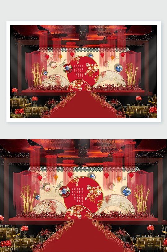 中国风红色婚礼舞美-众图网