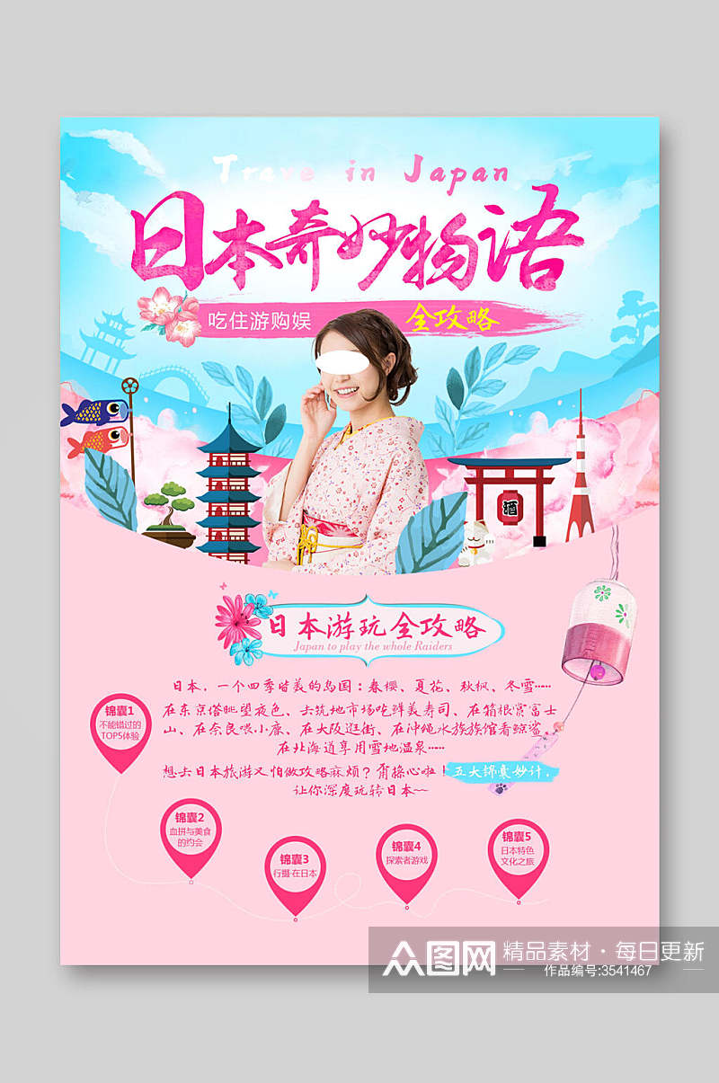 日本旅游可爱风格日本旅游宣传DM单页素材