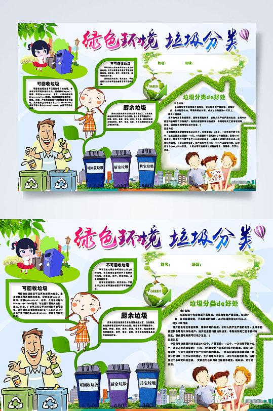 卡通創(chuàng)意綠色環(huán)境垃圾分類環(huán)保小報(bào)