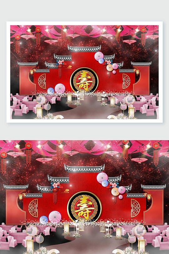 中式喜庆寿宴舞美-众图网