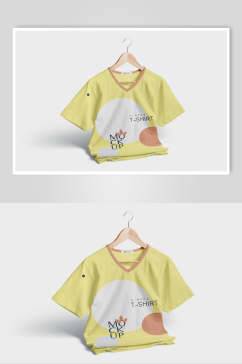 黄色清新简洁T恤服装智能贴图样机