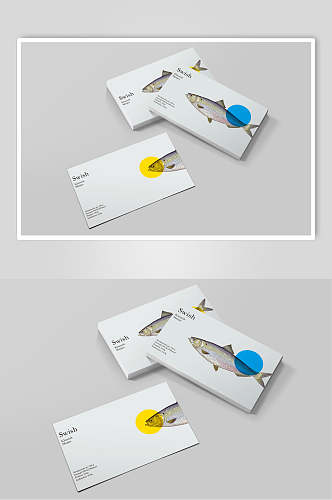 蓝黄圆形海鲜餐饮品牌VI设计样机