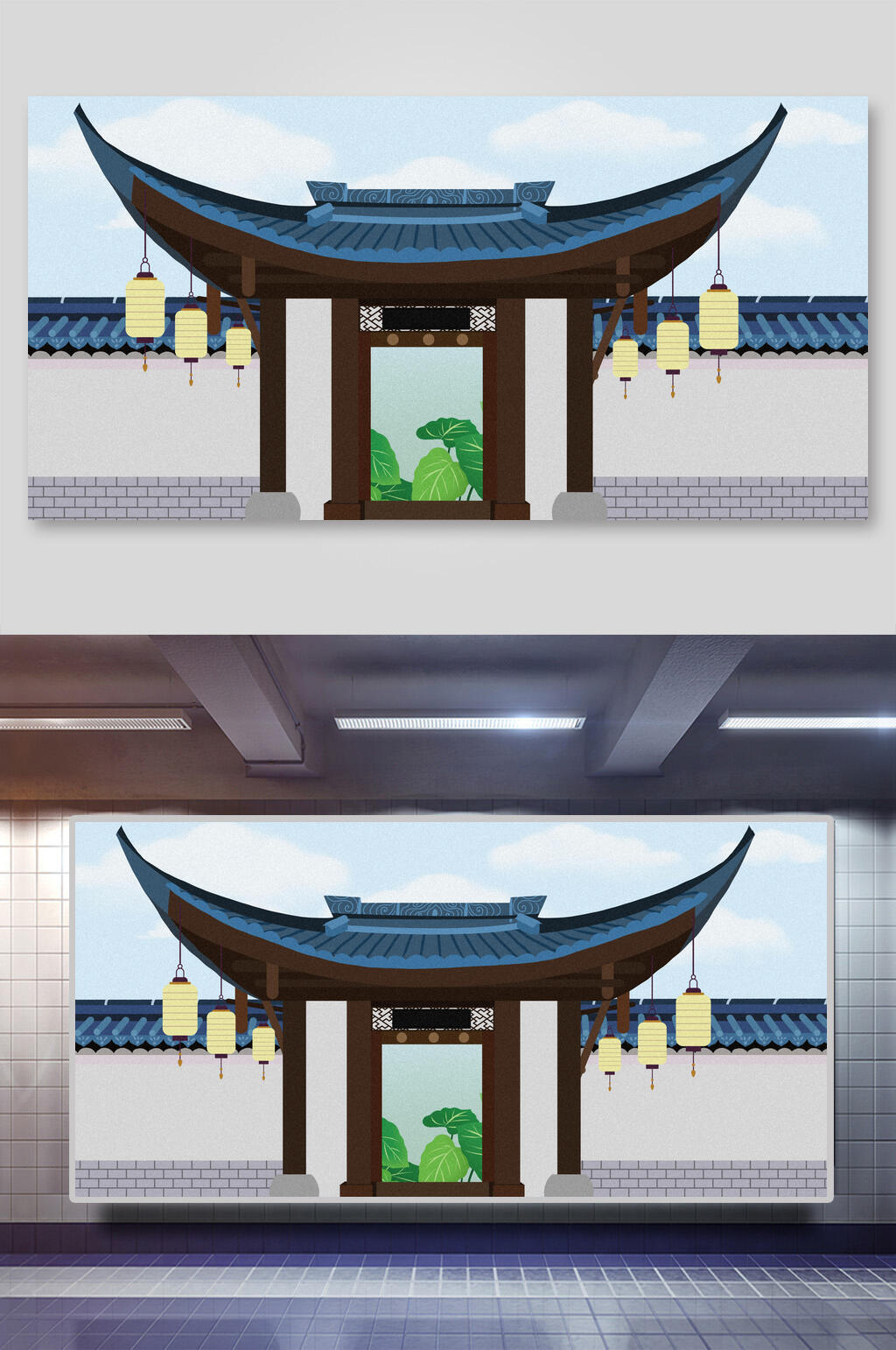 创意古典中式建筑国潮城市海报插画素材