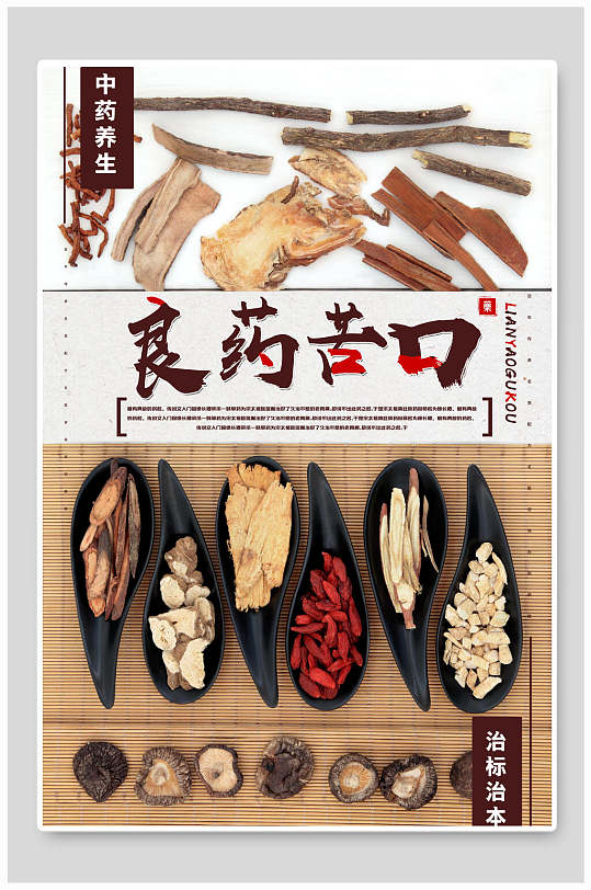 中国风良药苦口简约中医文化中药海报