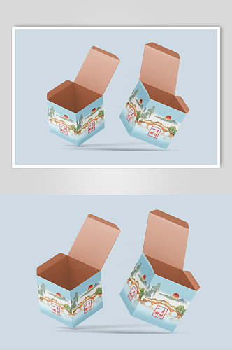打开蓝色创意高端方形盒子包装样机