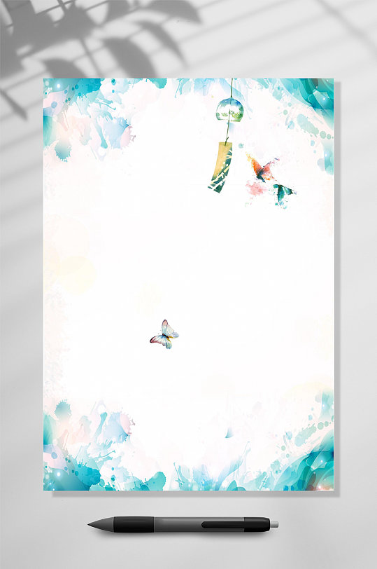 风铃感谢信信纸背景WORD-众图网