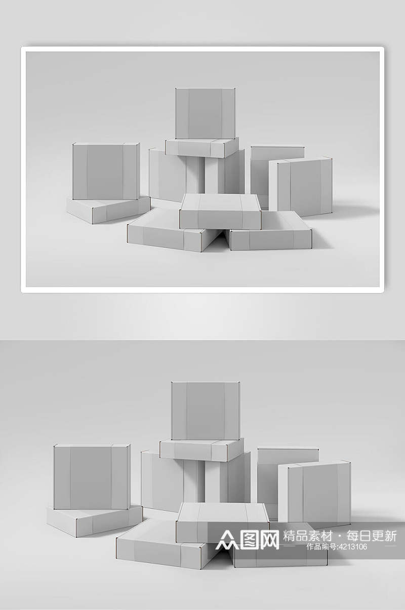 立体方形阴影灰白墙壁盒子样机素材