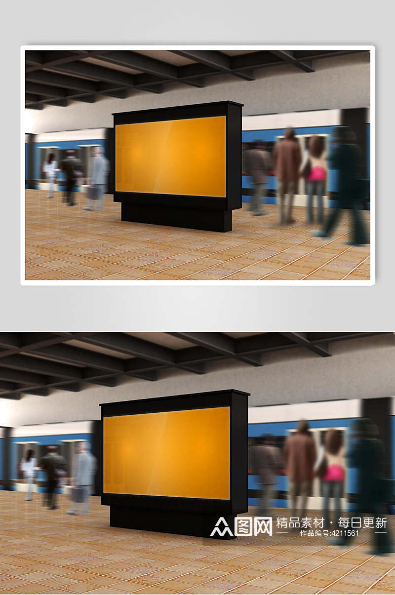 黑黄室外朦胧地铁广告牌场景样机素材