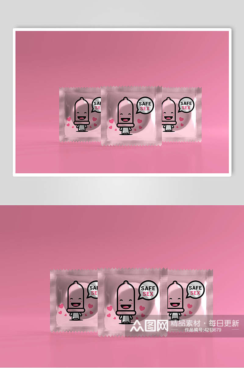 雪糕图案粉色墙避孕套包装样机素材