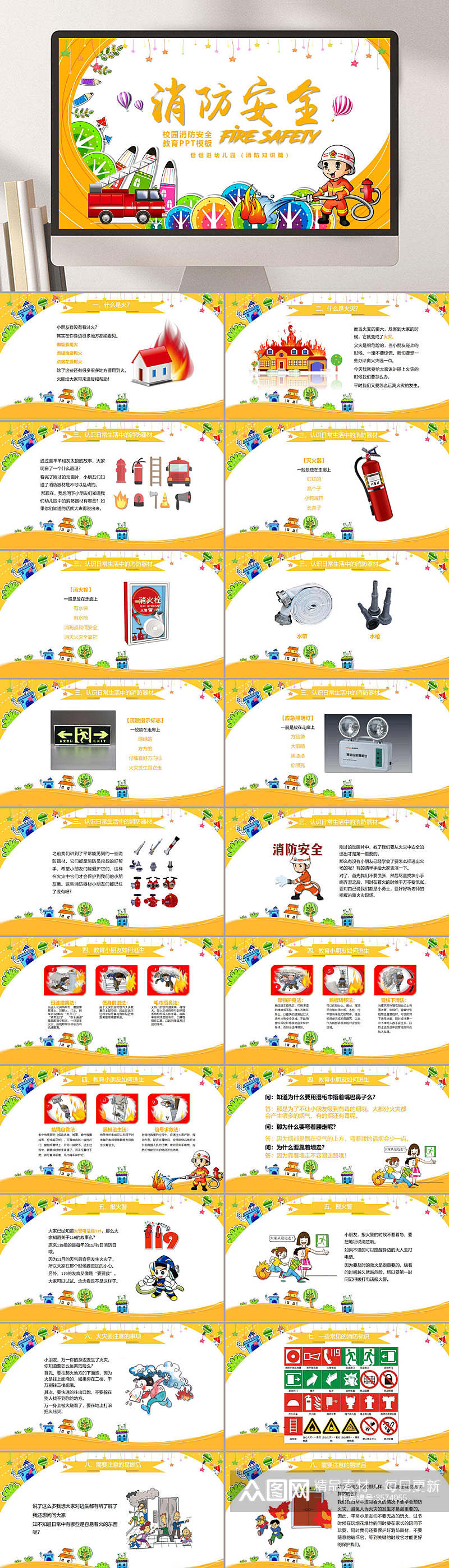 简约英文消防安全教育宣传PPT素材