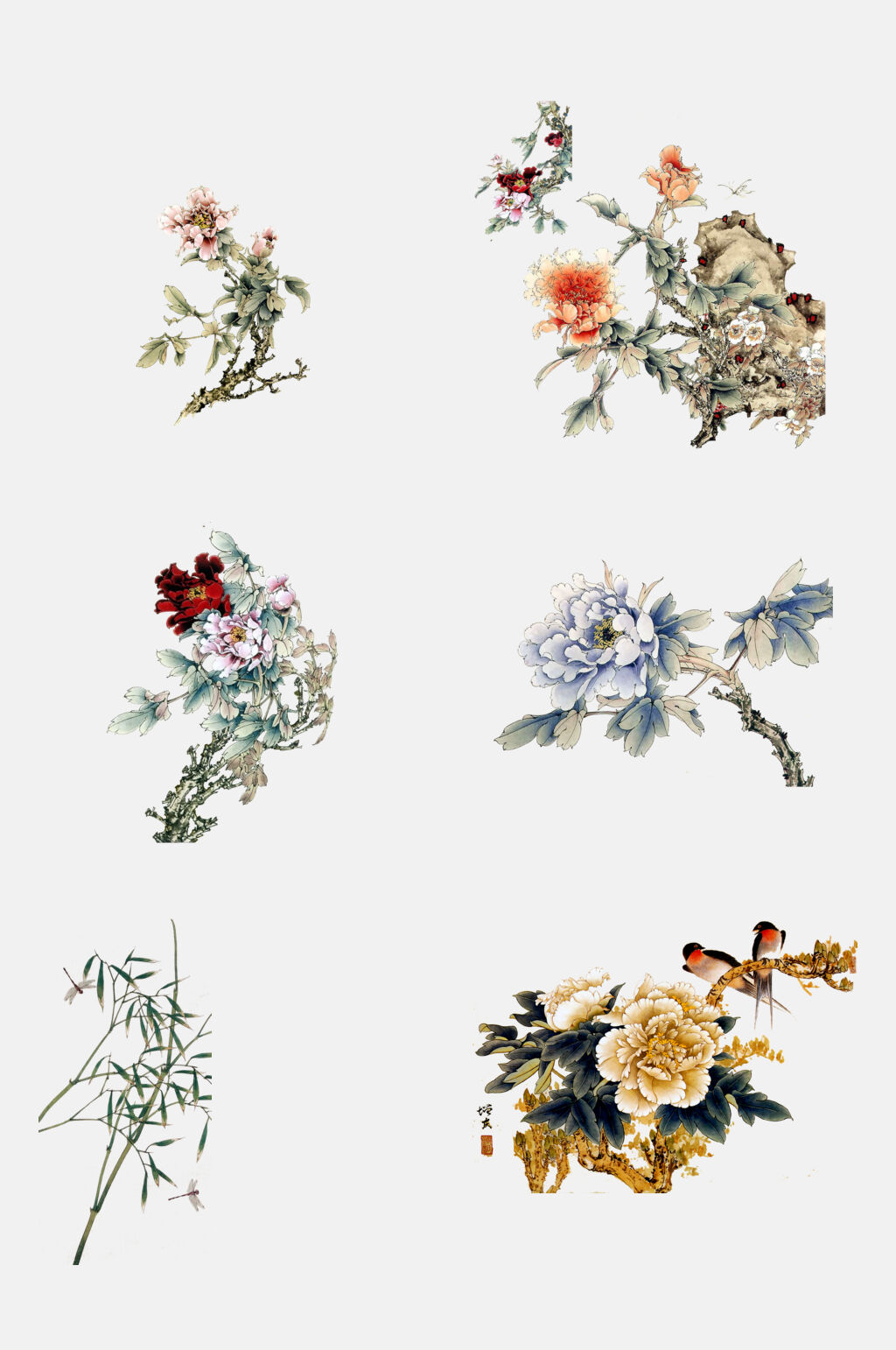 中国风水彩植物鲜花免抠素材素材