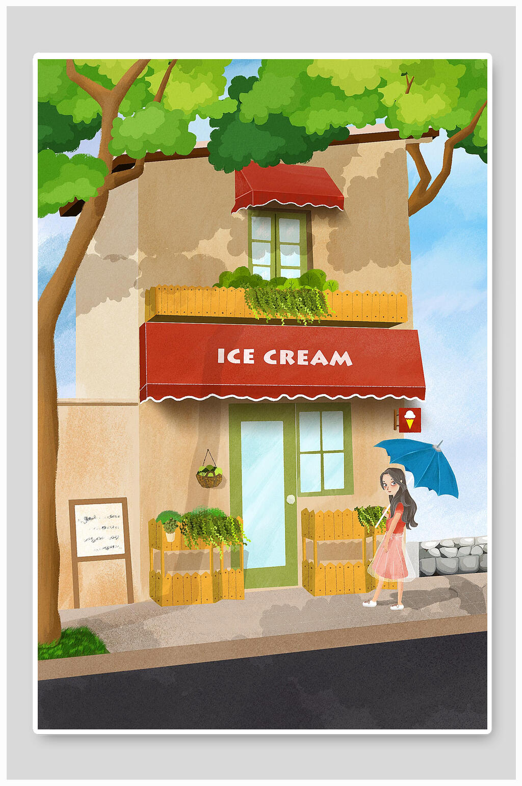冰淇淋店旅行游玩插画素材