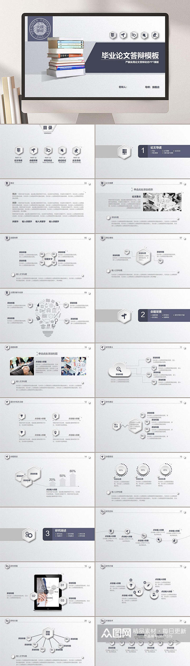 书籍封面毕业论文答辩模板PPT素材