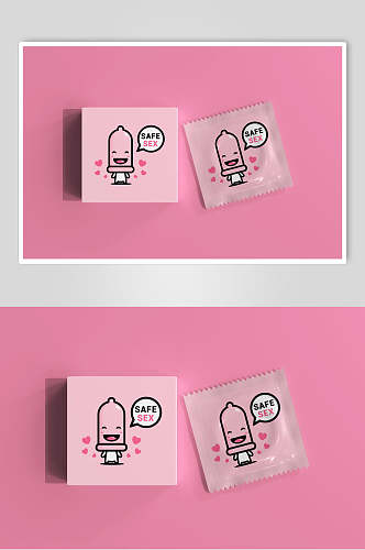 笑脸对话框粉色避孕套包装样机