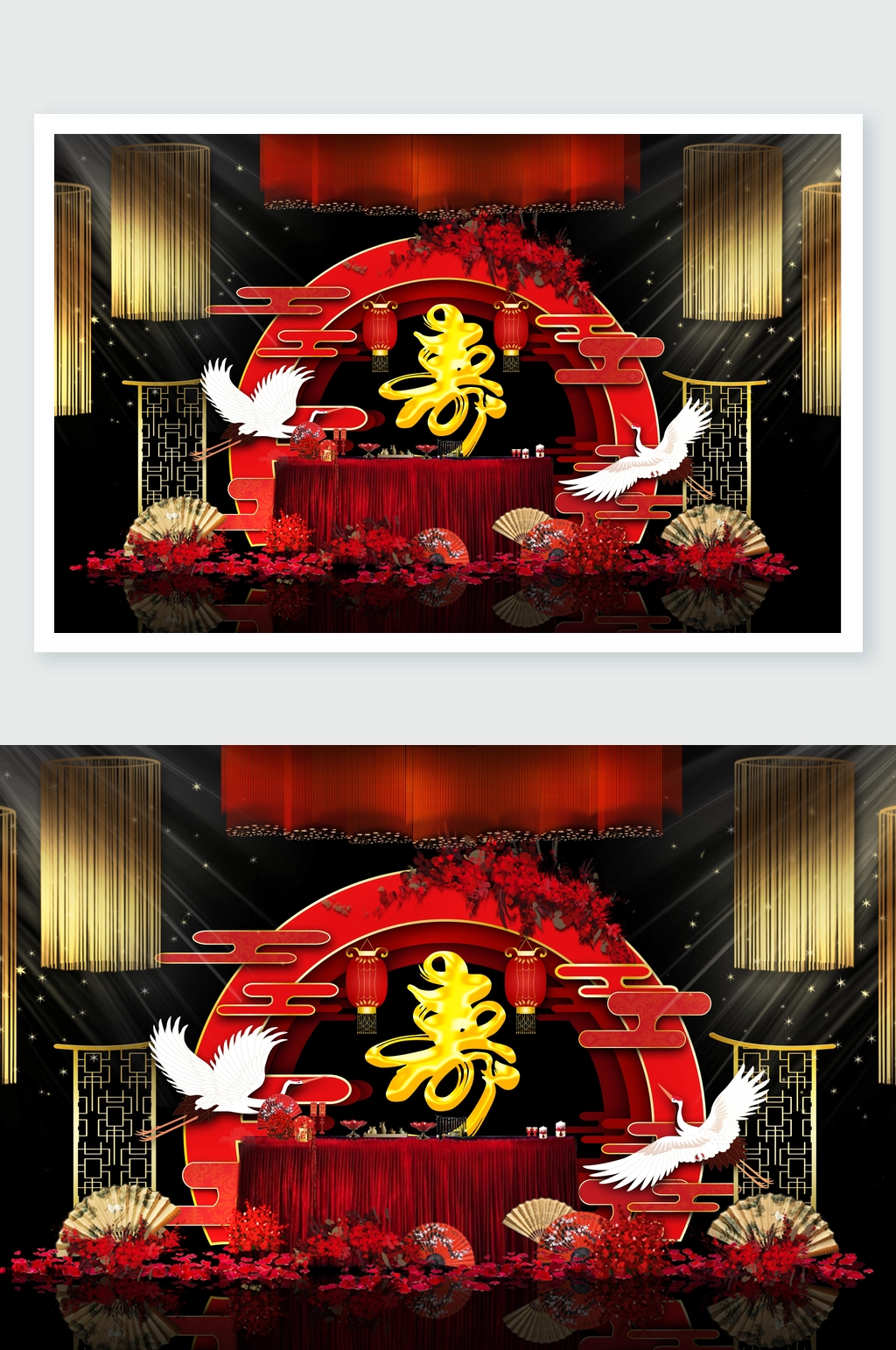 红色仙鹤寿宴舞美素材