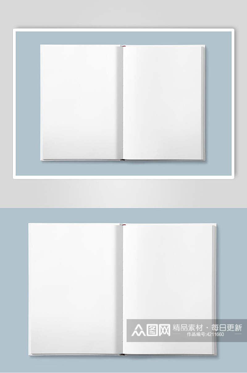 蓝白清新书籍画册海报卡片展示样机素材