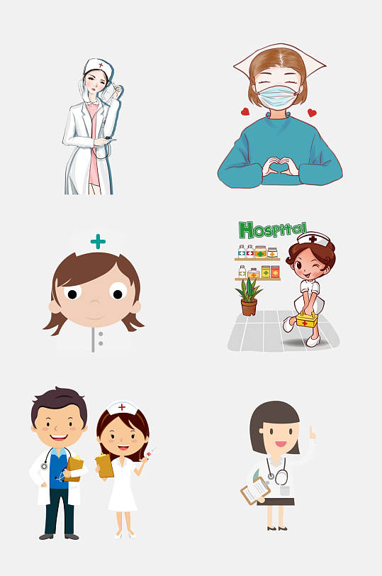 卡通创意白衣天使医生护士免抠设计元素素材