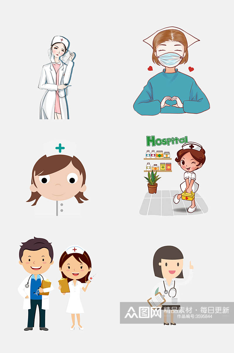 卡通创意白衣天使医生护士免抠设计元素素材素材