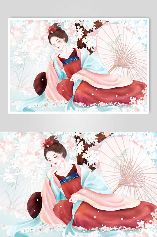 花瓣古风美女插画