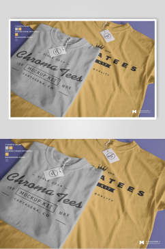 黄紫灰清新简洁T恤服装智能贴图样机