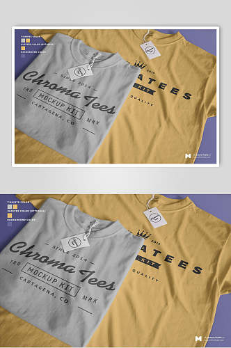 黄紫灰清新简洁T恤服装智能贴图样机