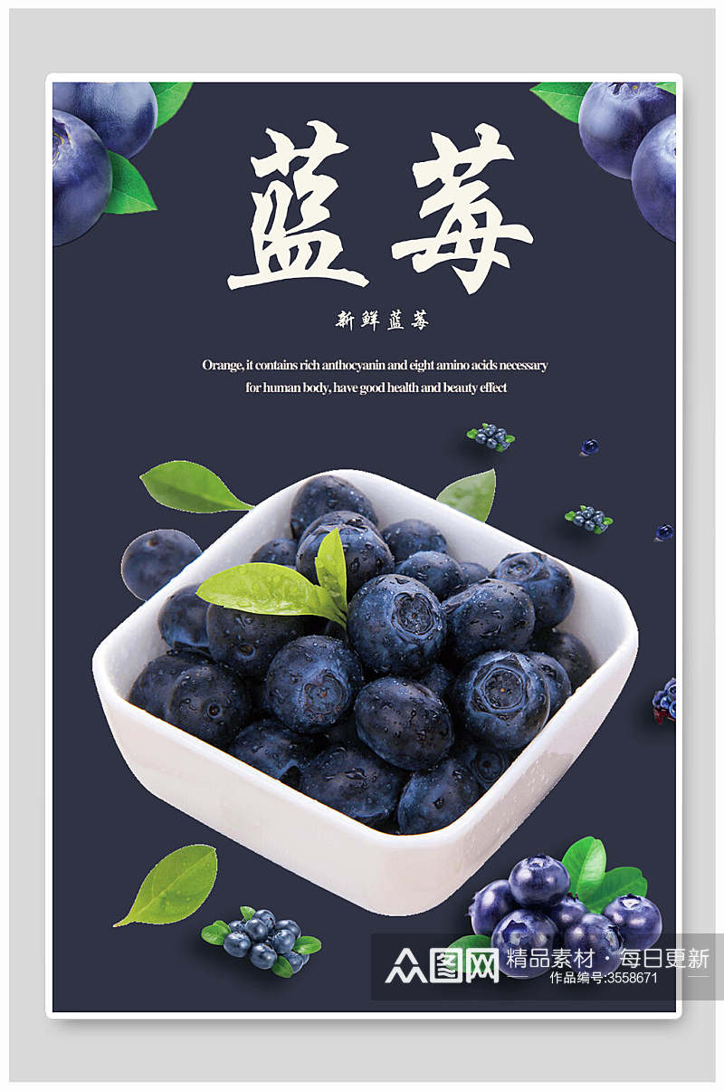 新鲜蓝莓促销折扣宣传海报素材