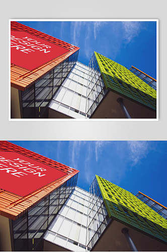 蓝绿红色城市户外大型海报广告样机